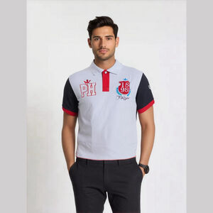 Men's My Philippines Lifestyle Polo Shirt Size M White and Navy Blue